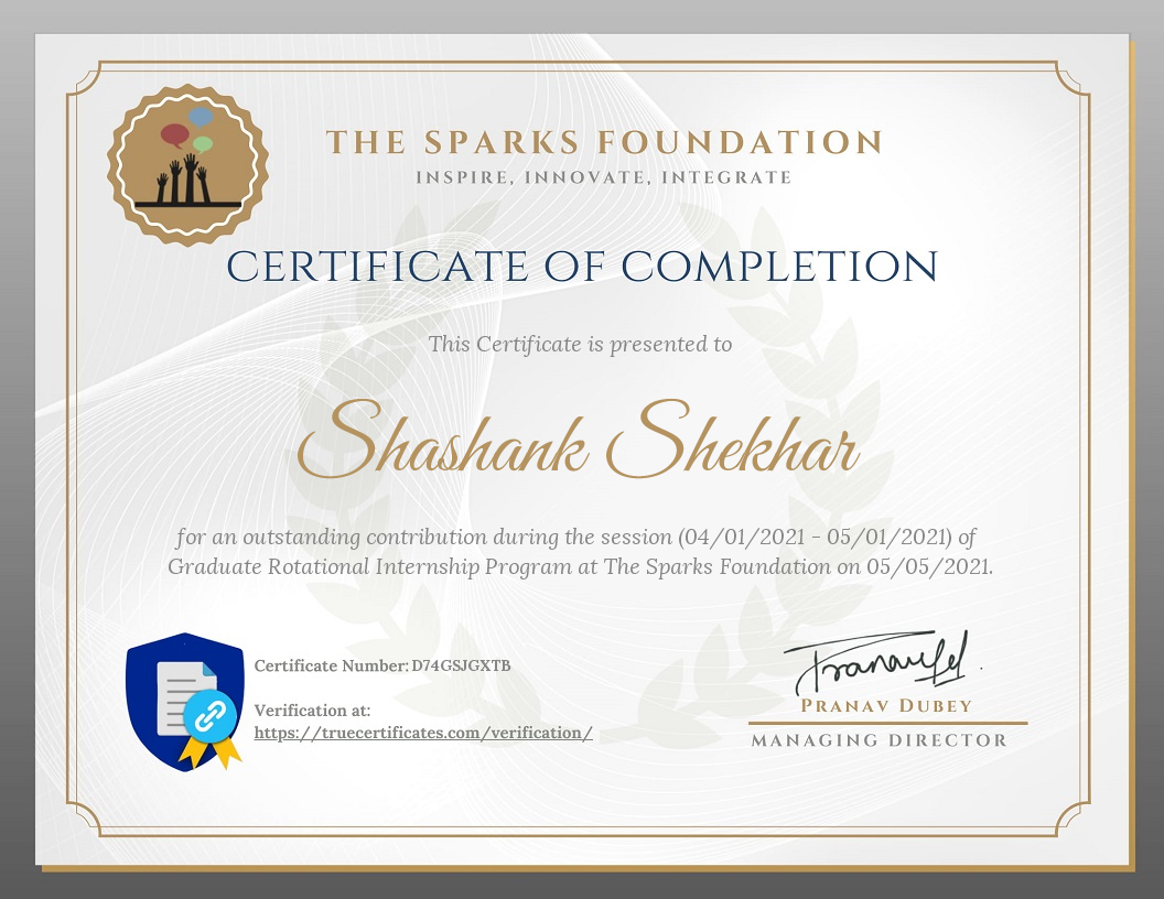 The Spark Foundation final certifcate 